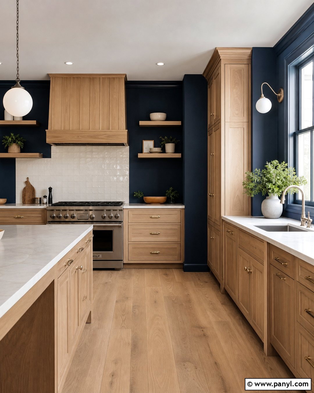 Navy Kitchen Walls With Natural Wood Cabinets - 30 navy kitchen walls