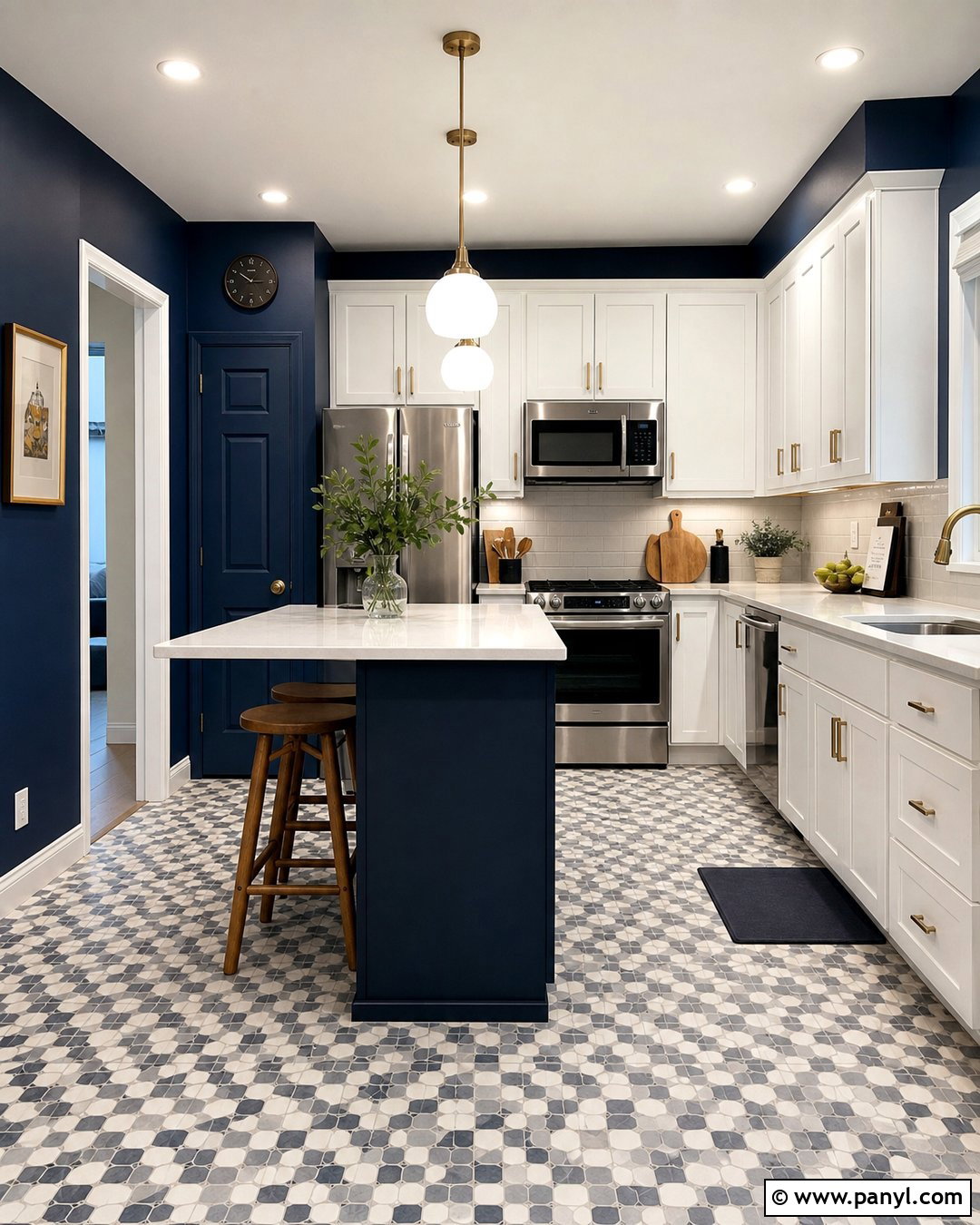 Navy Kitchen Walls With Patterned Floor Tile - 30 navy kitchen walls