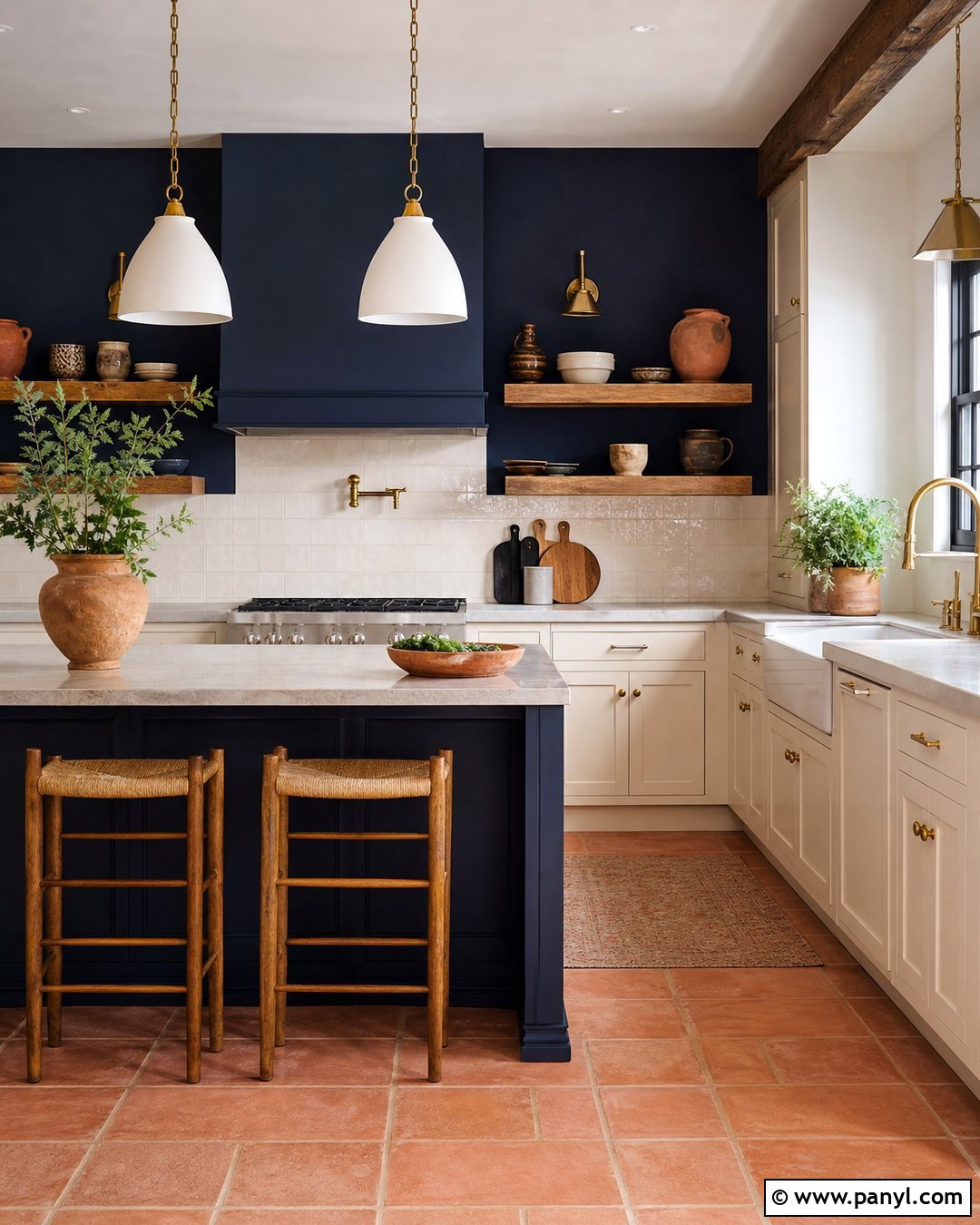 Navy Kitchen Walls With Terracotta Accents - 30 navy kitchen walls