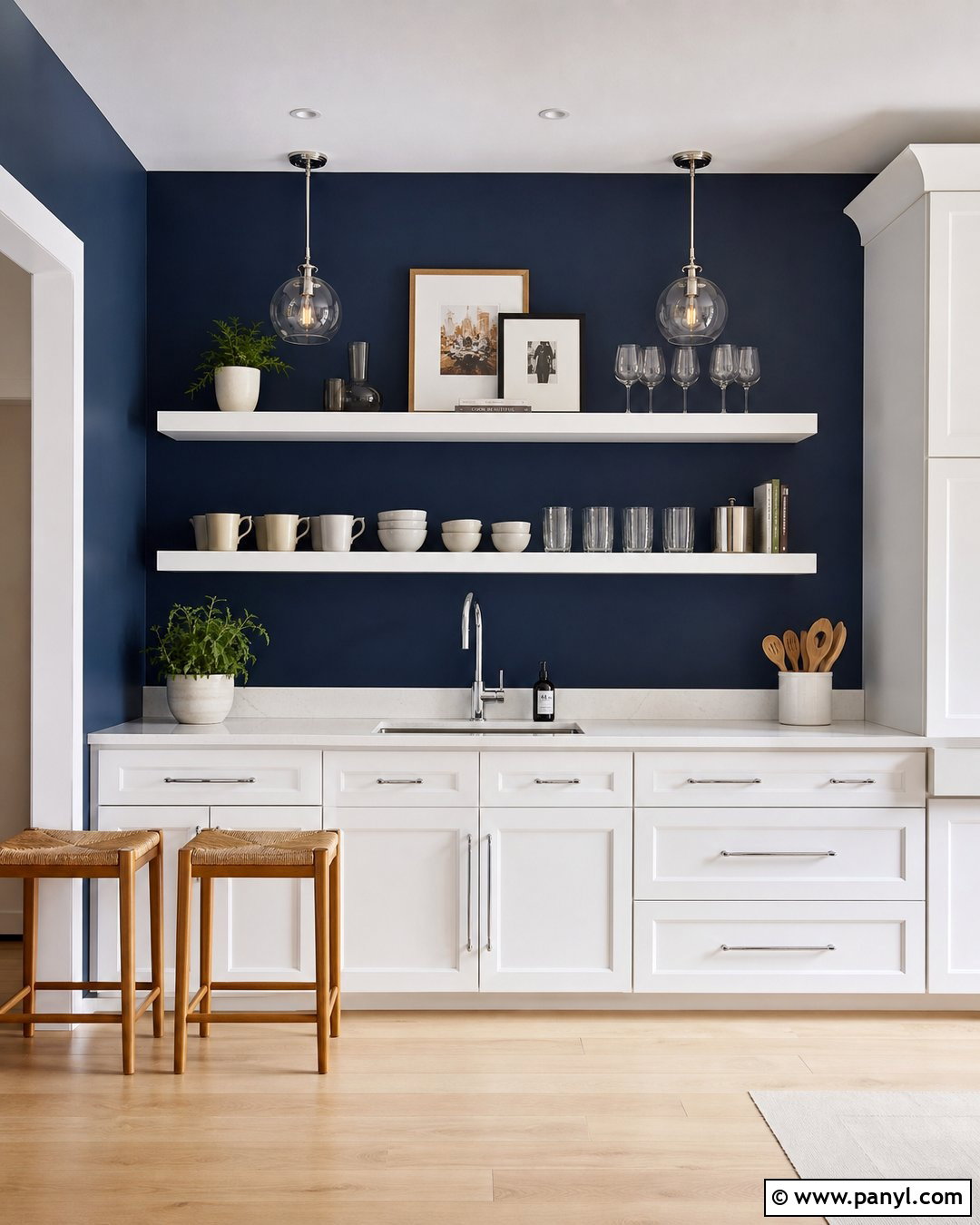 Navy Kitchen Walls With White Floating Shelves - 30 navy kitchen walls
