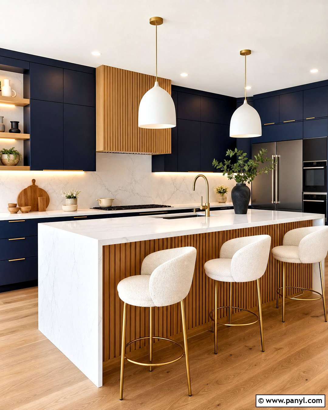 Navy Kitchen With Fluted Wood Island - 20 navy and wood kitchen ideas