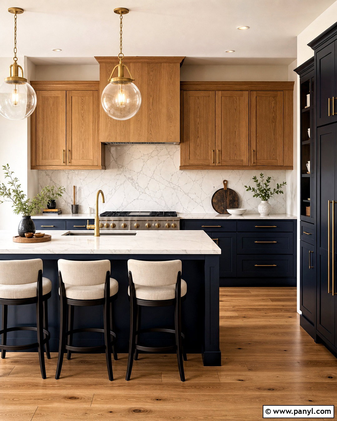 Navy Kitchen With Oak And Marble - 20 navy and wood kitchen ideas