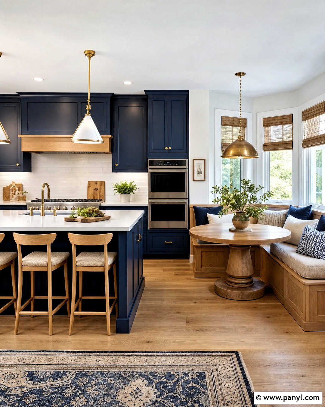 Navy Kitchen With Oak Breakfast Nook - 20 navy and wood kitchen ideas