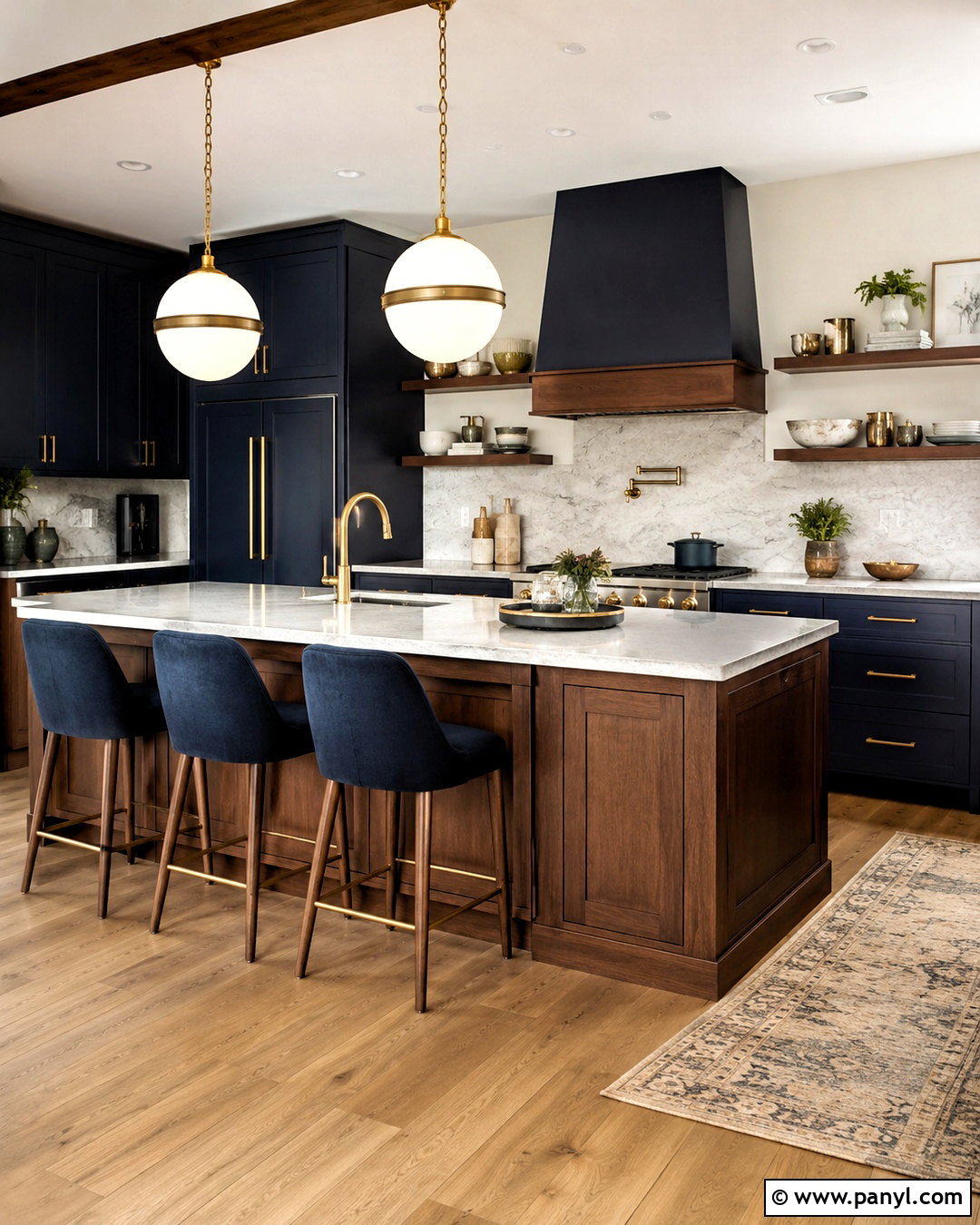 Navy Kitchen With Walnut - 20 moody kitchen ideas
