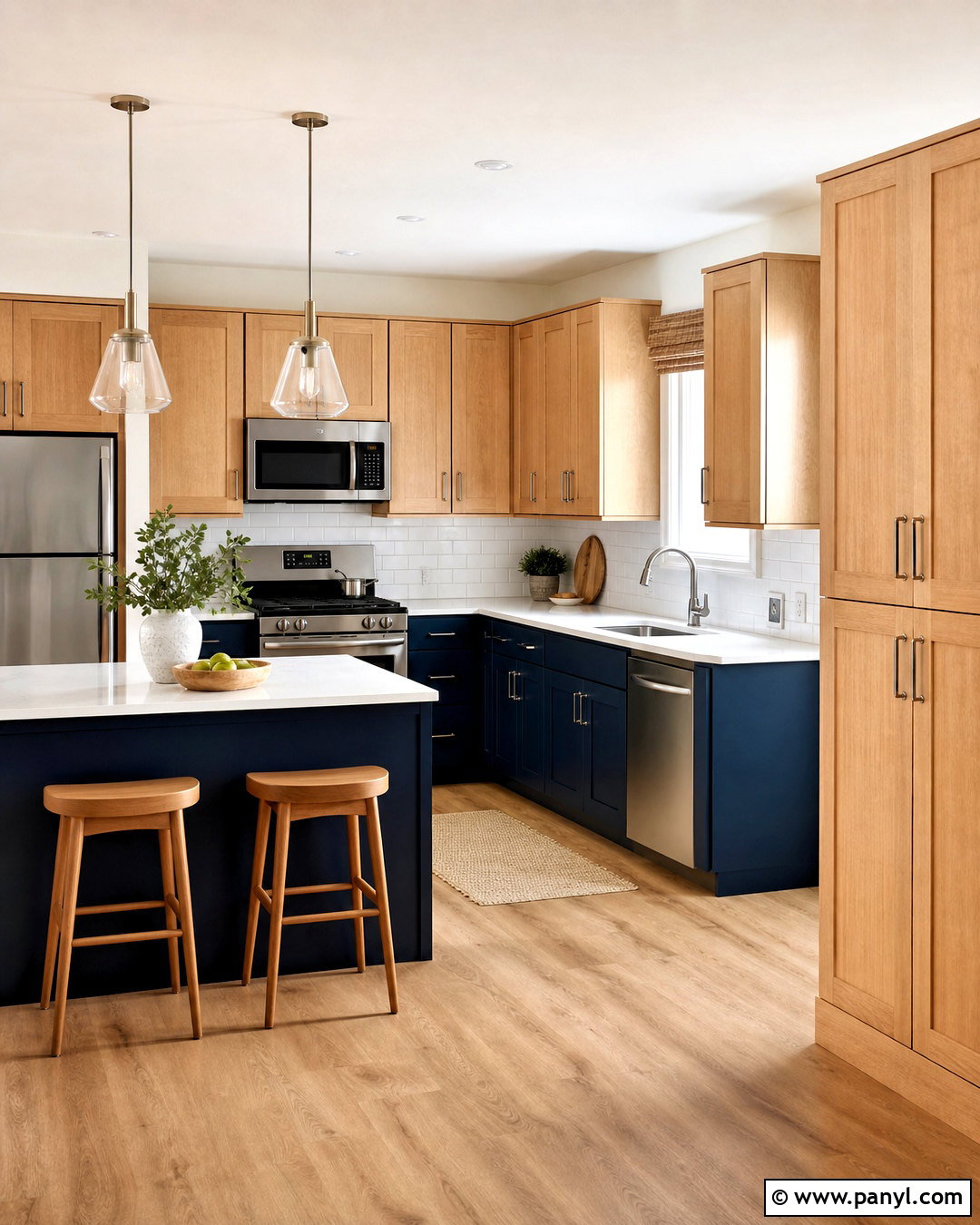 Navy Kitchen With Warm Maple Cabinets - 20 navy and wood kitchen ideas