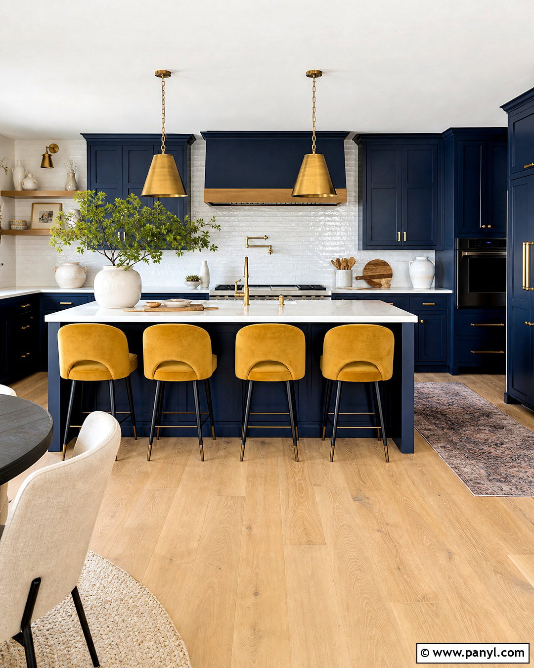 Navy Kitchen With Yellow Bar Stools - 20 kitchen with yellow accents