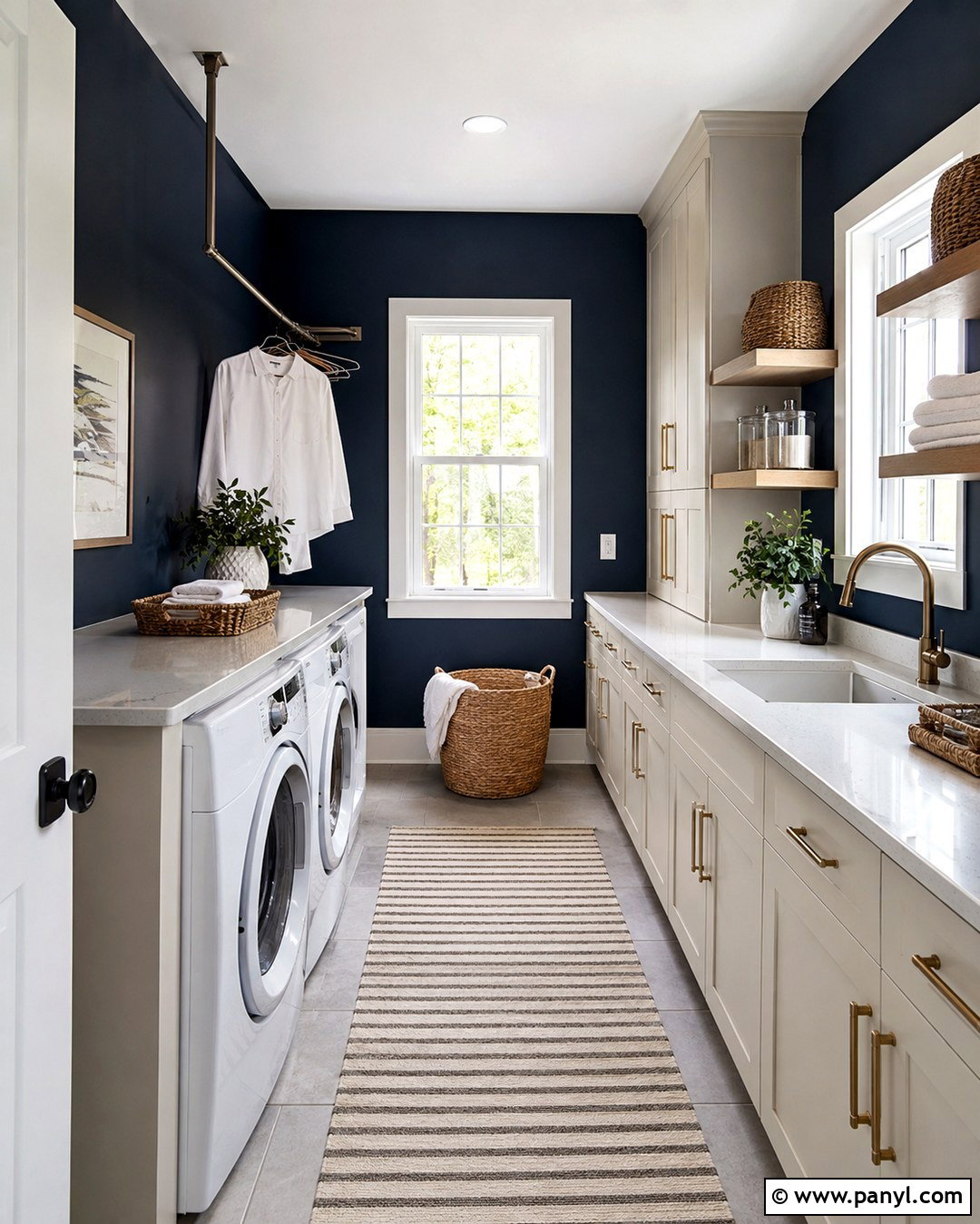 Navy Laundry Room With White Windows - 20 Dark Walls White Windows