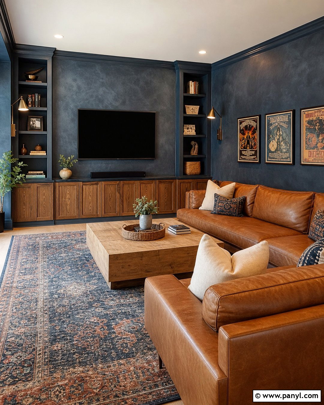 Navy Limewash And Caramel Leather - 25 Limewash Color Combinations