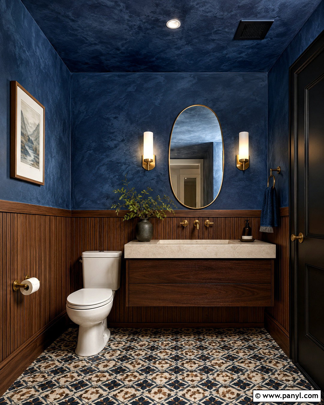 Navy Limewash Ceiling Powder Room - 20 limewash ceiling ideas
