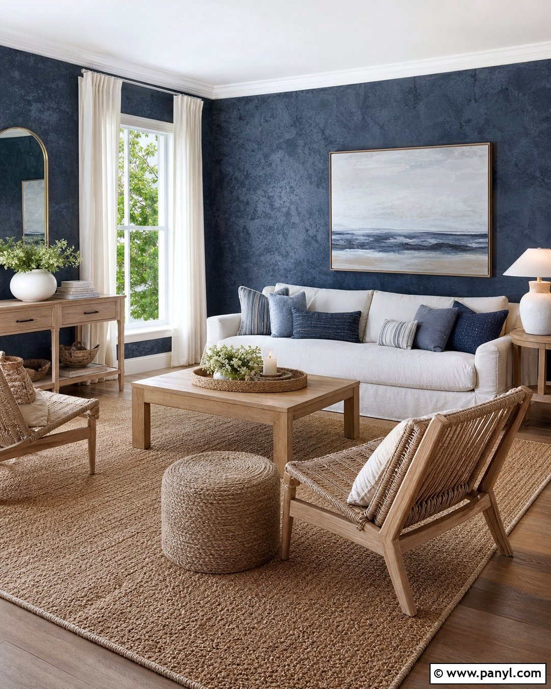 Navy Limewash Coastal Living Room - 25 Navy Limewash Walls