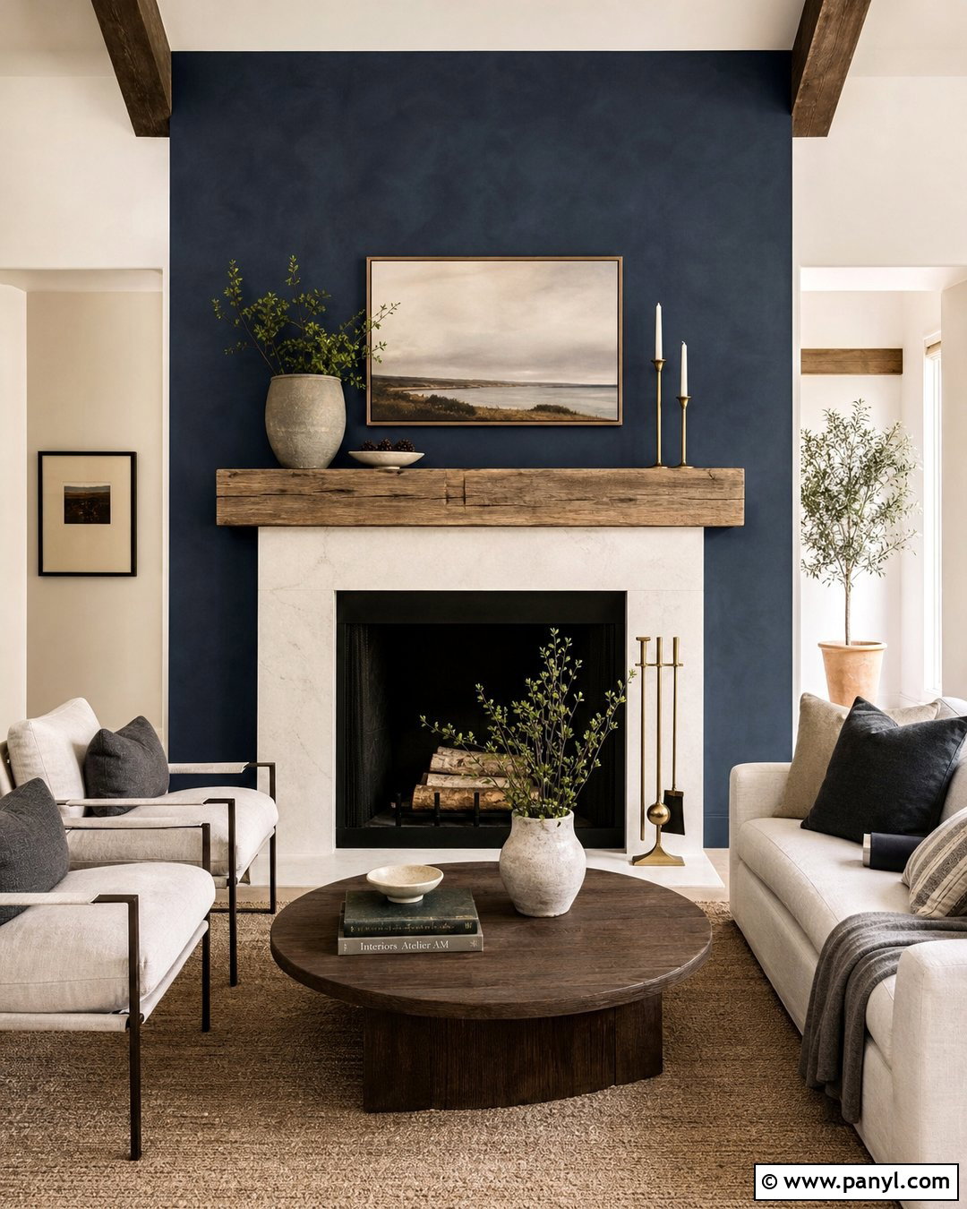 Navy Limewash Fireplace Wall - 25 Navy Limewash Walls
