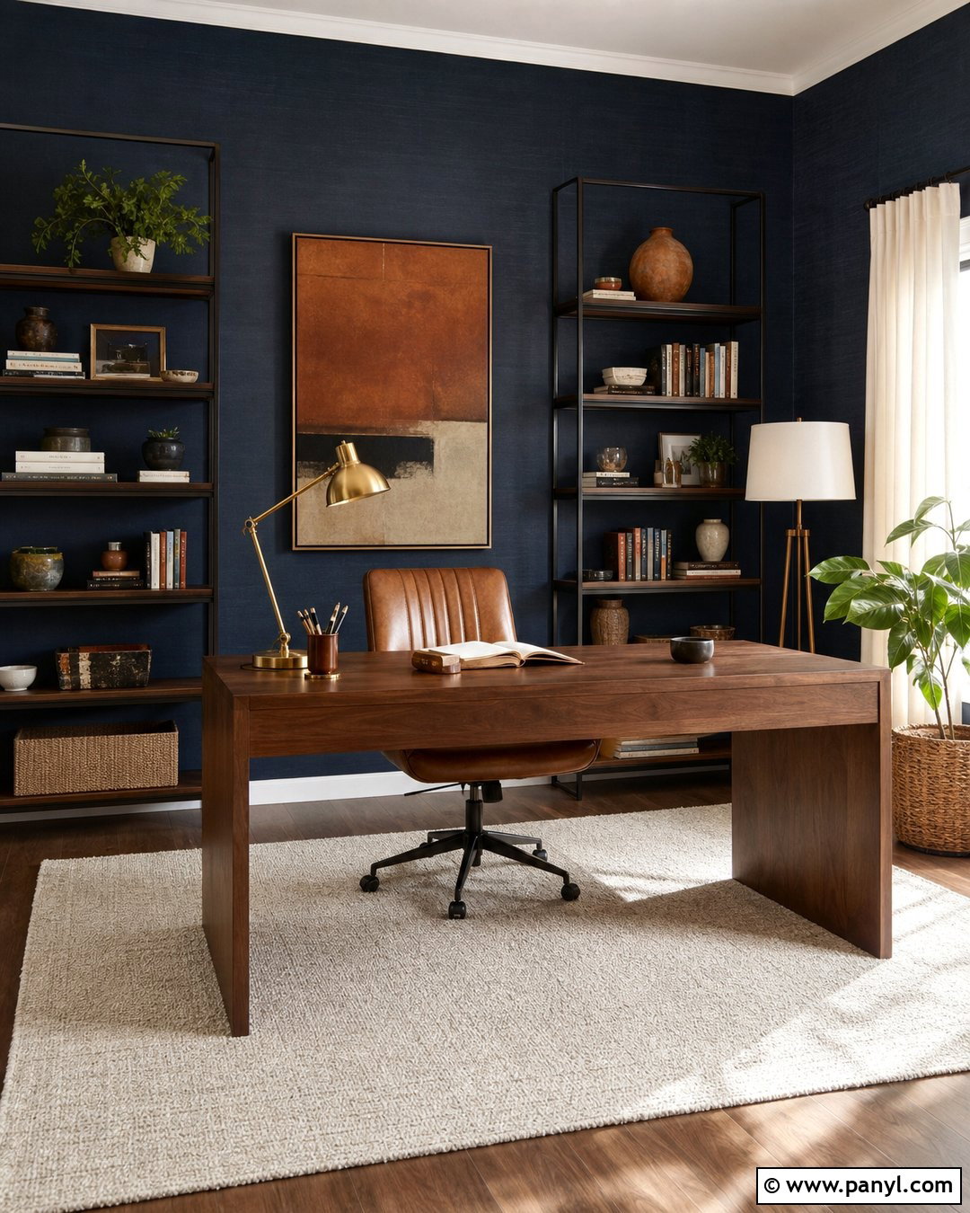 Navy Limewash Home Office - 25 Navy Limewash Walls
