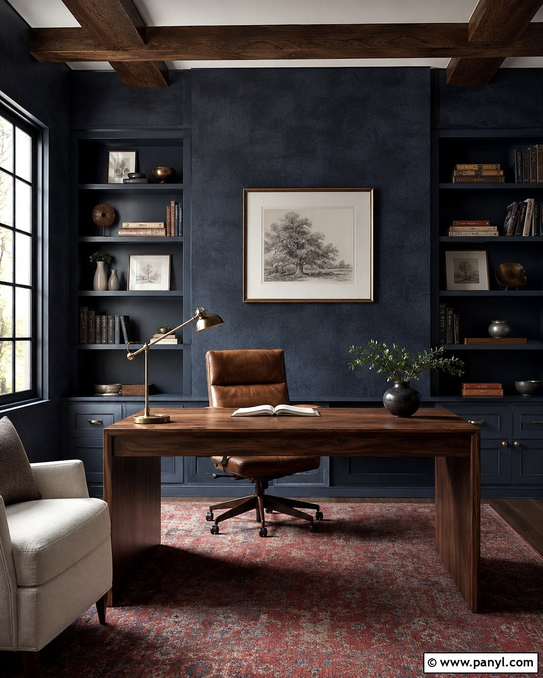 Navy Limewash Home Office - 20 Limewash Dark Wall Ideas