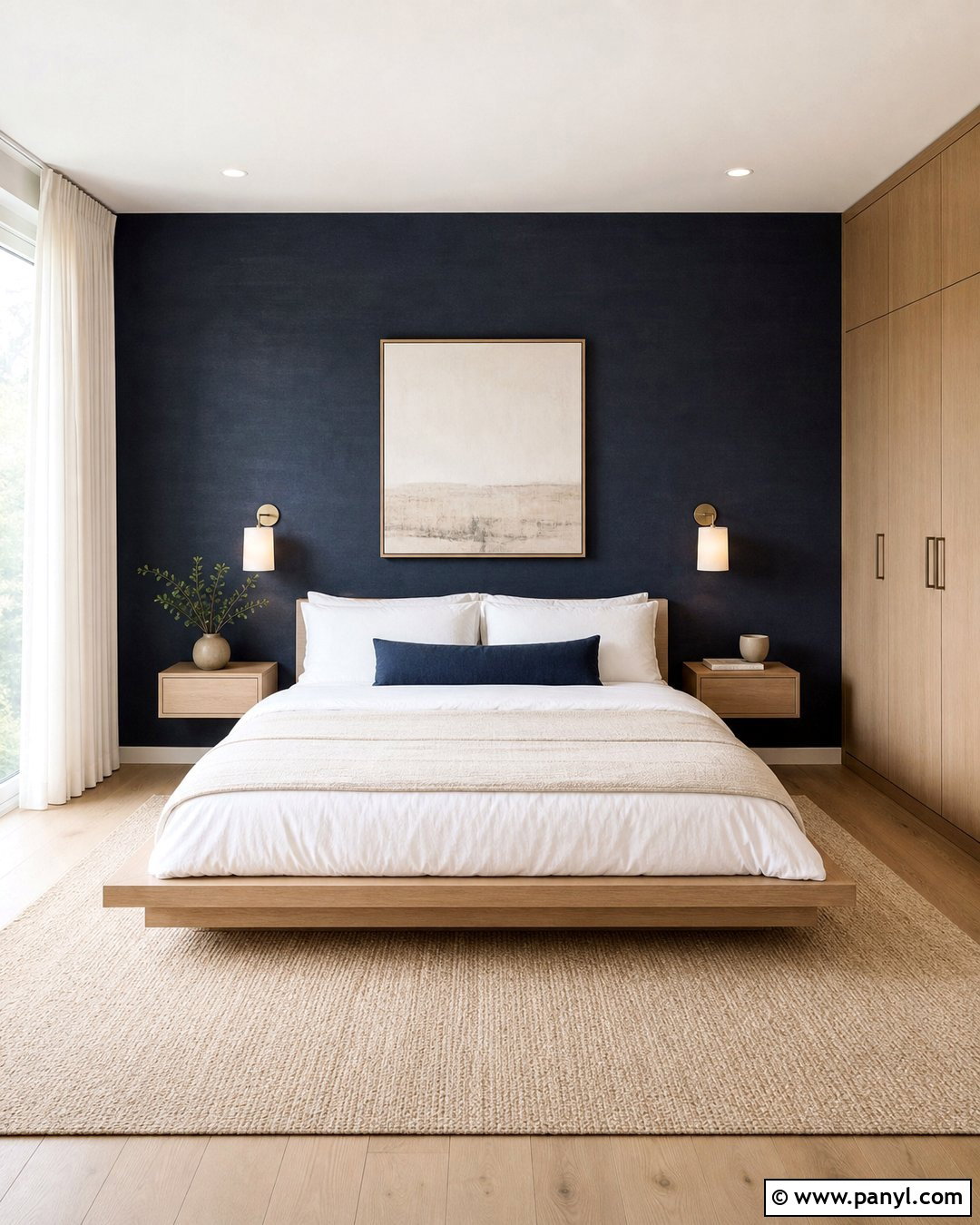 Navy Limewash Minimalist Bedroom - 25 Navy Limewash Walls