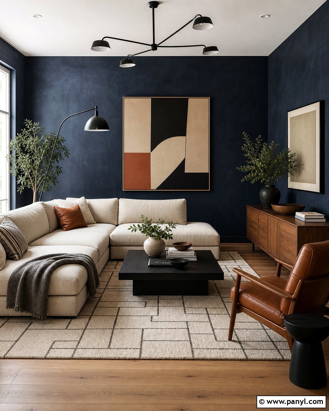 Navy Limewash Modern Living Room - 25 Navy Limewash Walls