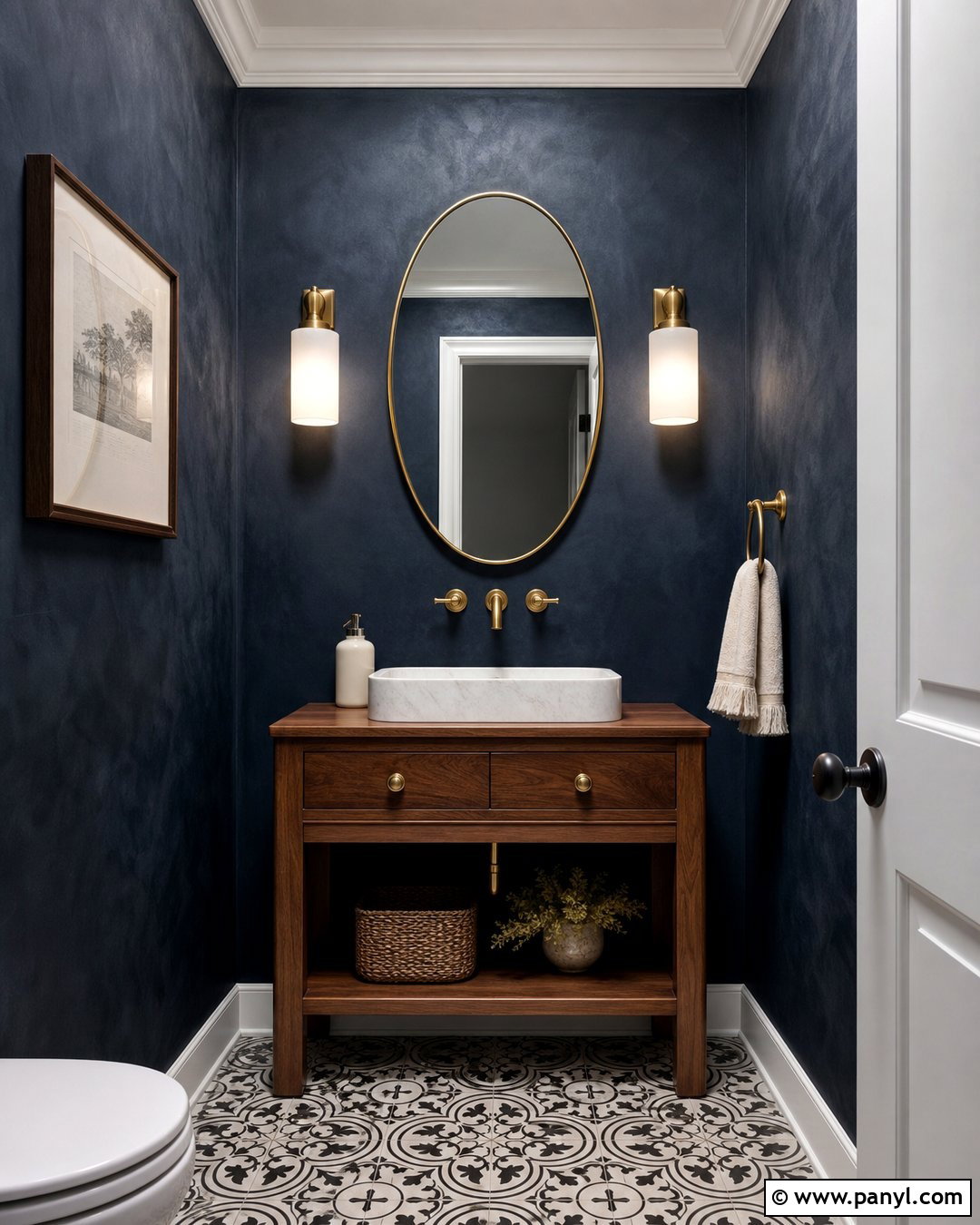 Navy Limewash Powder Room - 25 Navy Limewash Walls