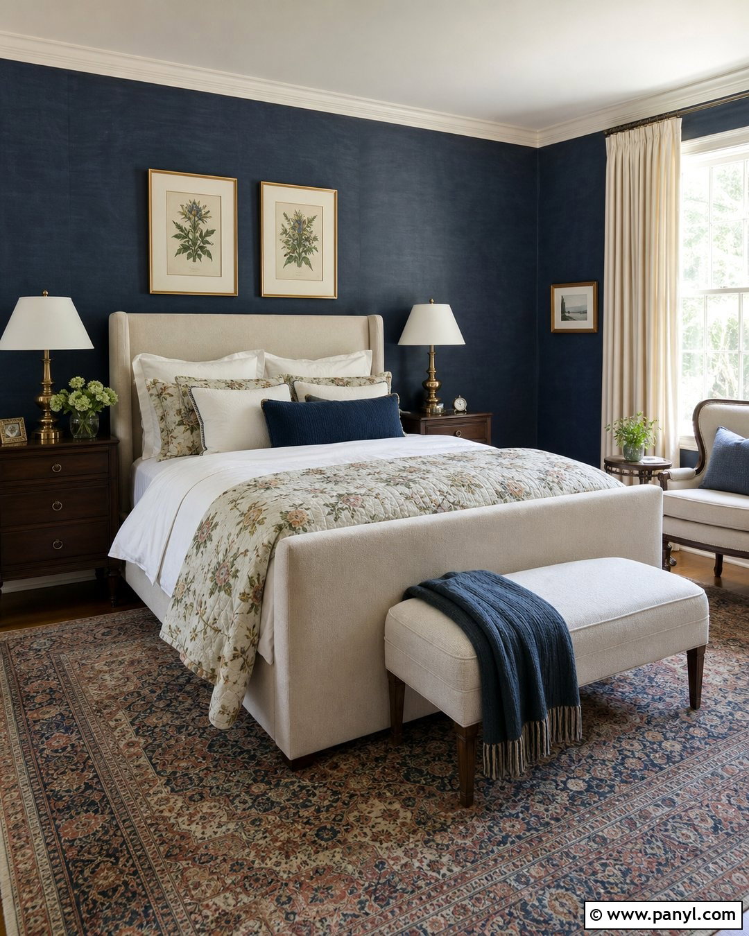 Navy Limewash Traditional Bedroom - 25 Navy Limewash Walls