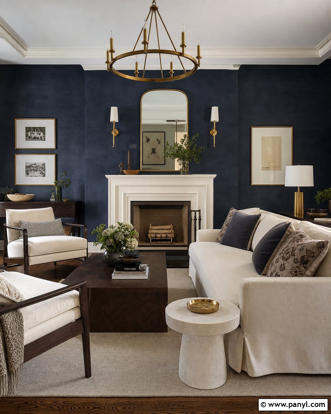 Navy Limewash With Brass Accents - 25 Navy Limewash Walls
