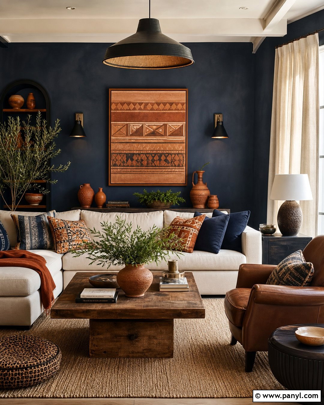 Navy Limewash With Terracotta Decor - 25 Navy Limewash Walls