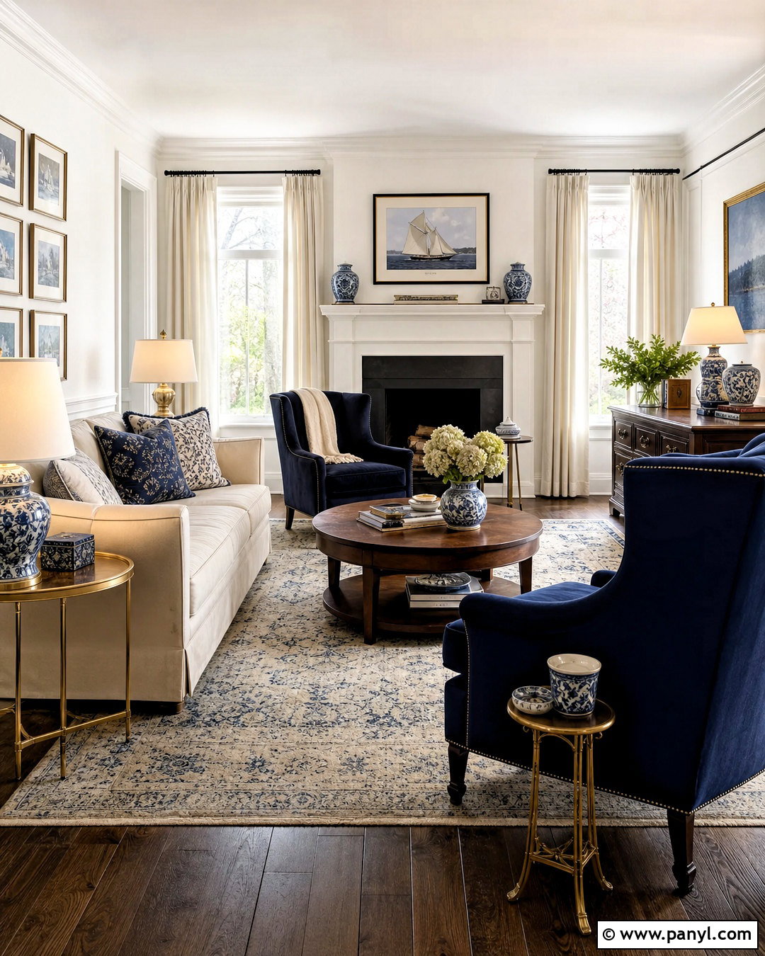 Navy Living Room With Dark Wood Floors - 20 white walls dark floors living room ideas