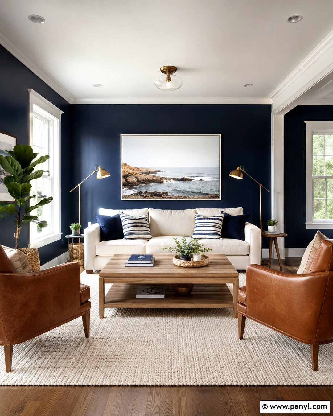 Navy Living Room With White Windows - 20 Dark Walls With White Windows