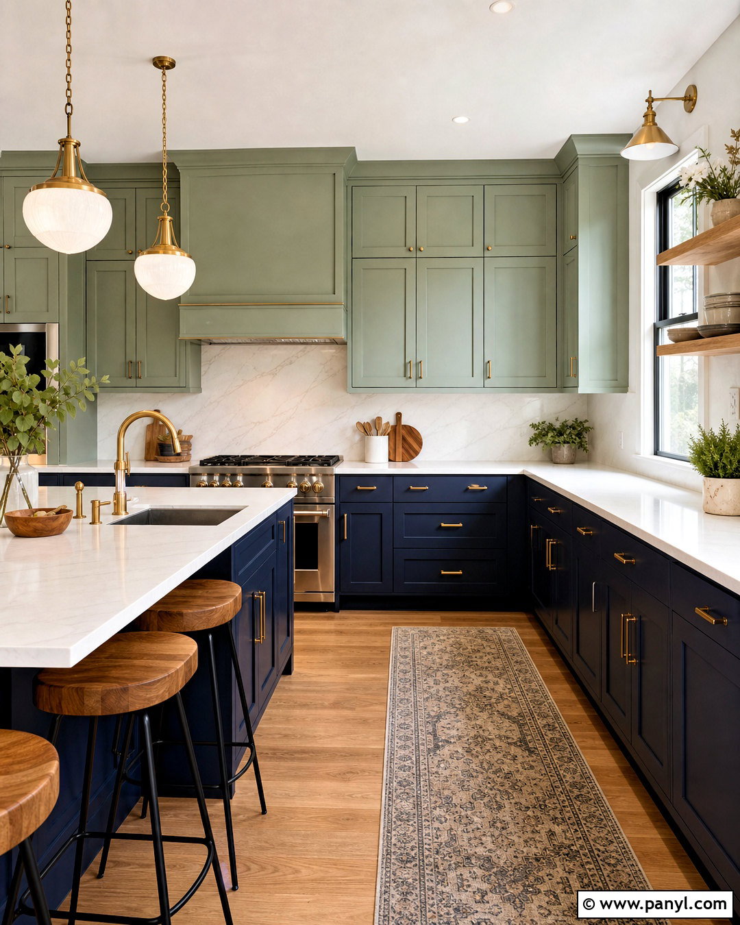 Navy Lower Cabinets With Sage Upper Cabinets - 20 green blue kitchen ideas