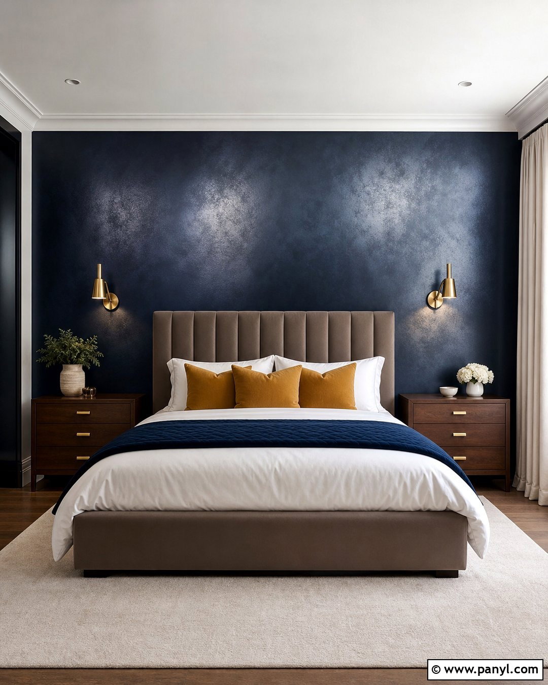 Navy Metallic Paint Bedroom Wall - 20 Metallic Paint Feature Wall Ideas