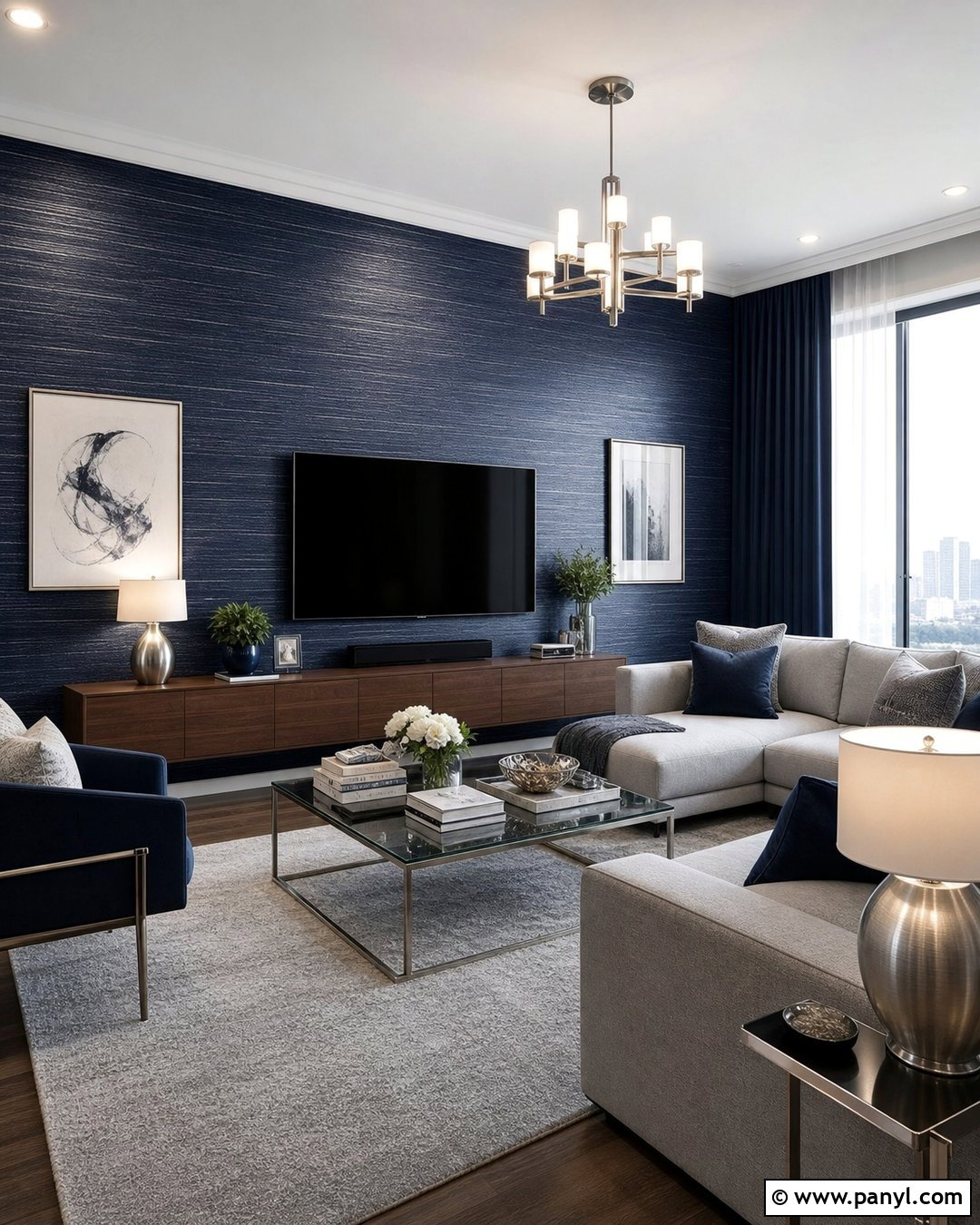 Navy Metallic Texture Living Room Wall - 35 royal paint wall design for living room ideas