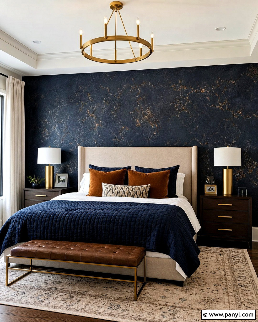 Navy Metallic Texture Wall - 20 bedroom texture paint wall ideas