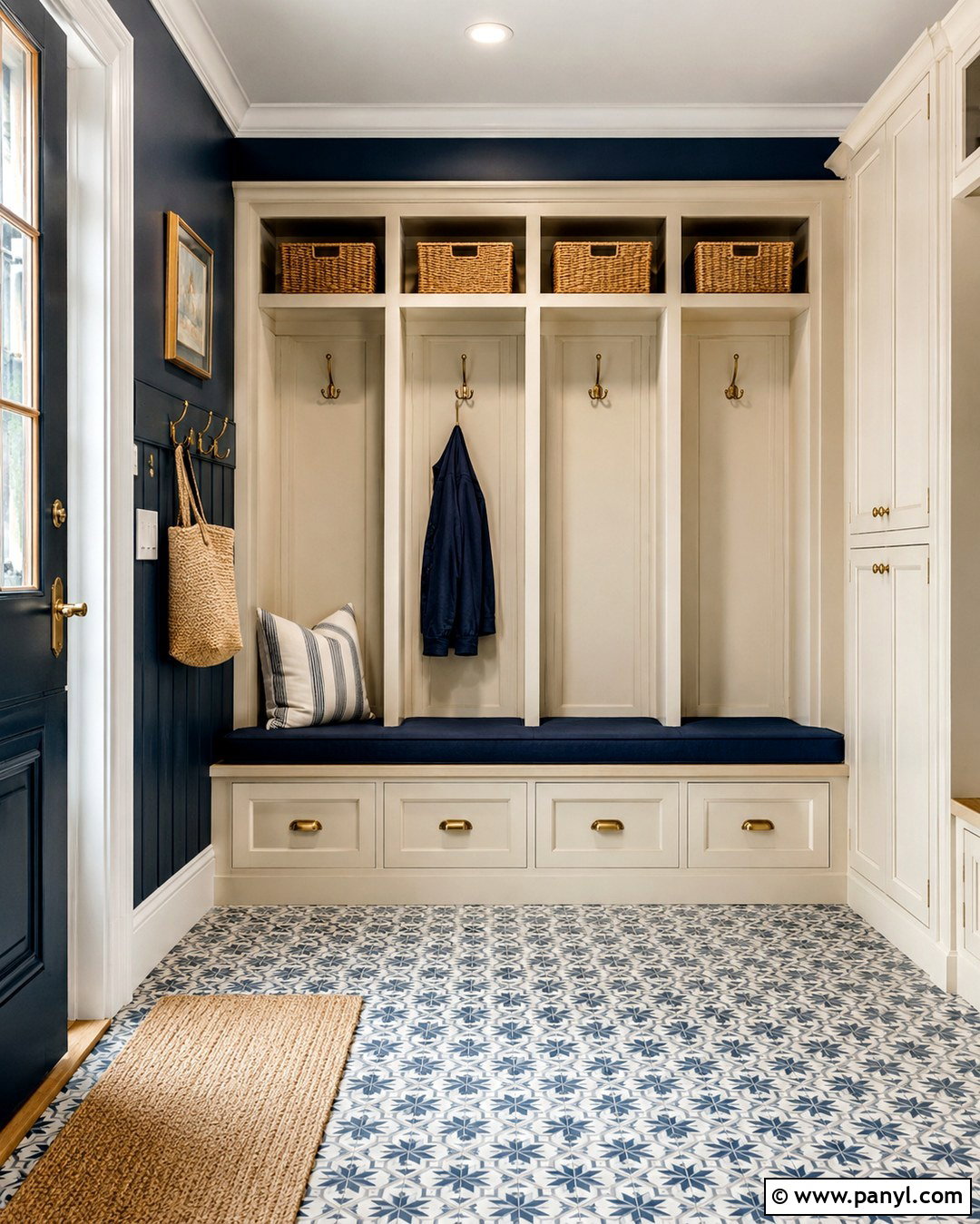 Navy Mudroom Walls With Cream Cabinets - 20 Navy And Cream Walls