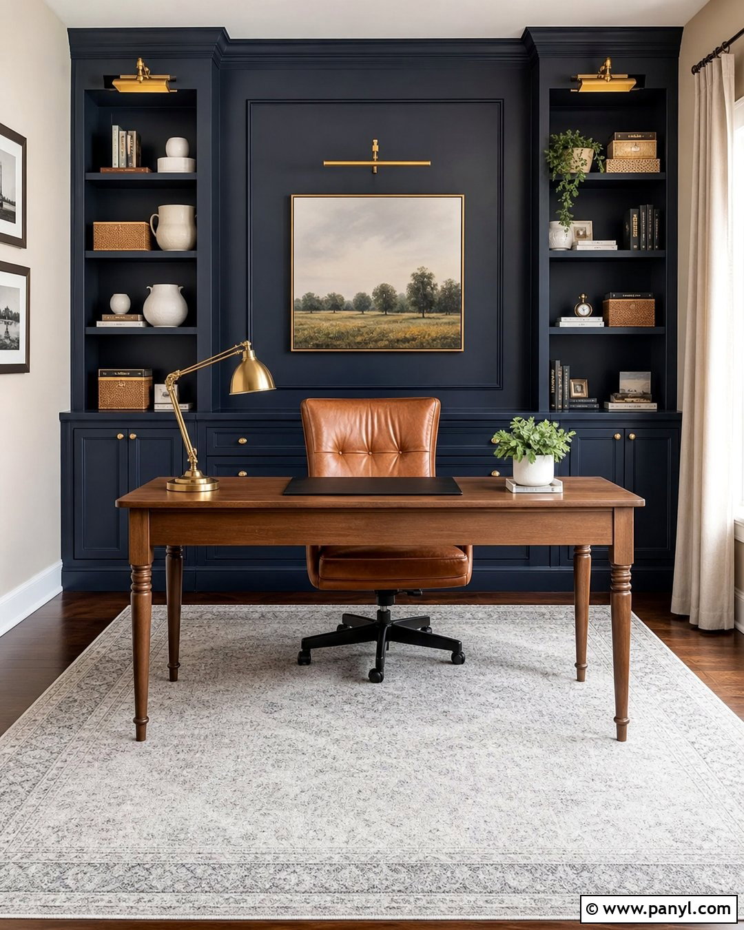 Navy Office Built-In Wall - 35 Navy Accent Wall Ideas