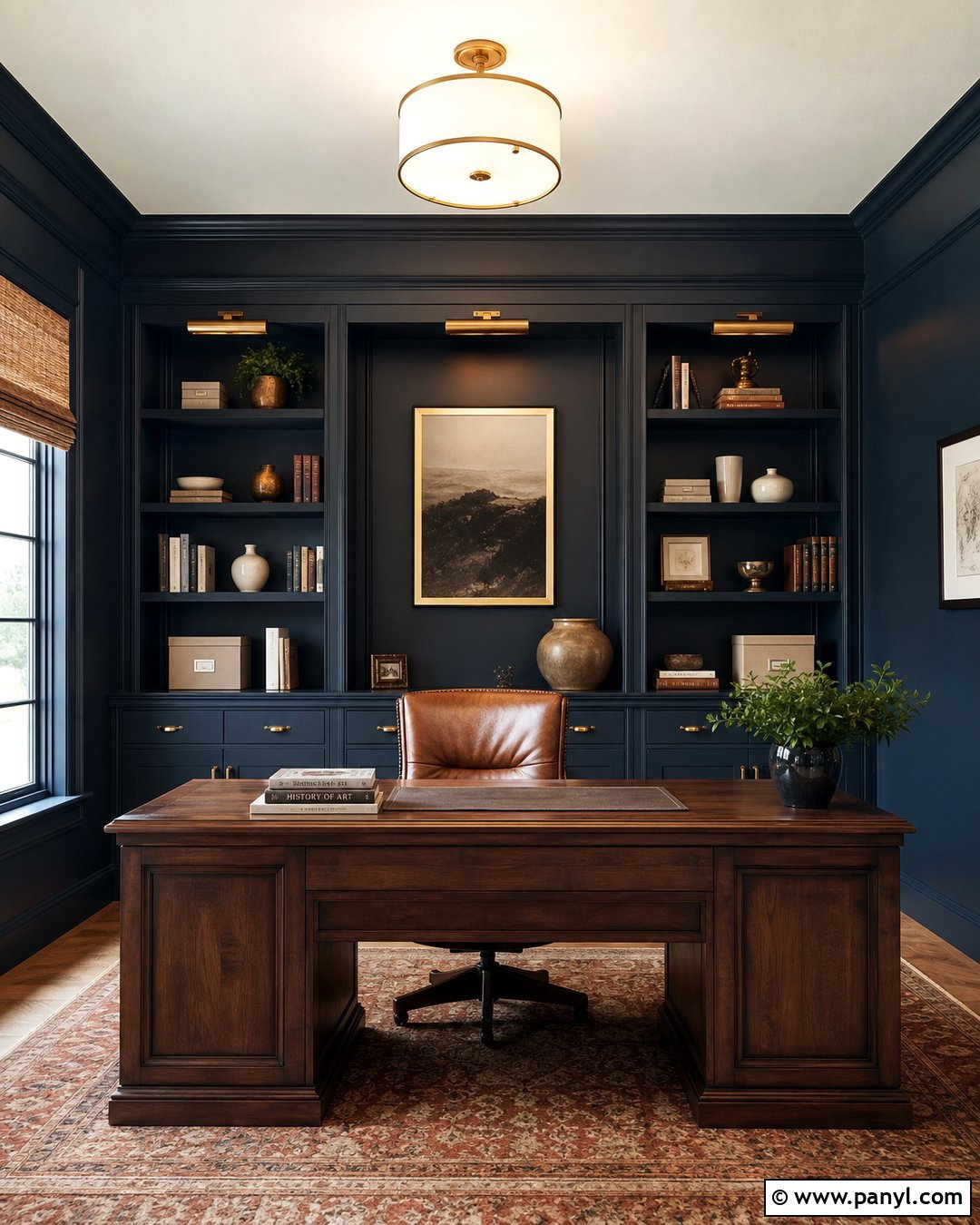 Navy Office With Painted Built-Ins - 25 Office Wall Color Ideas Paint Ideas