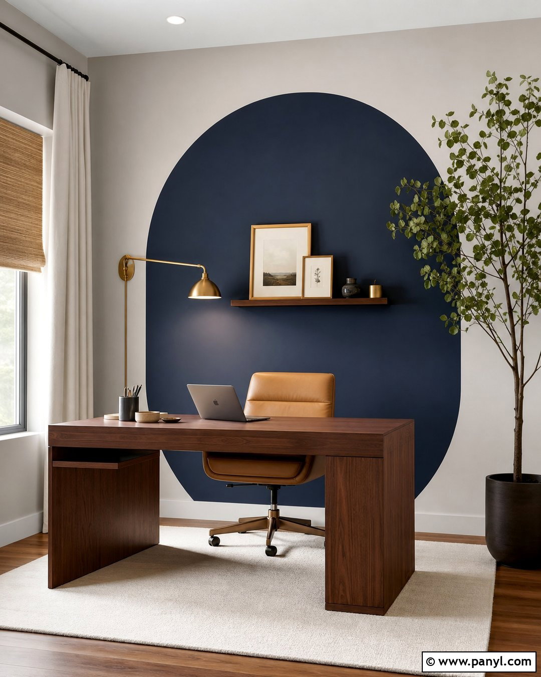 Navy Oval Accent Wall Home Office - 20 Painted Oval Accent Wall Ideas