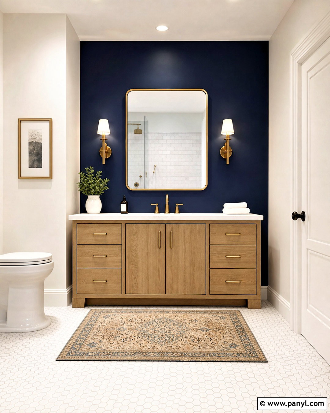 Navy Painted Bathroom Feature Wall - 20 bathroom feature wall ideas