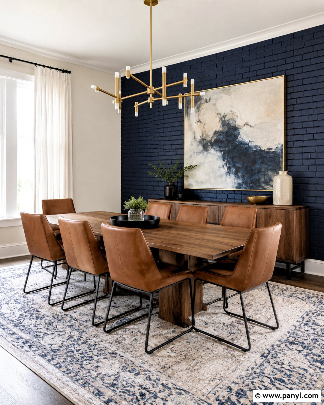 Navy Painted Brick Dining Room - 20 brick painting interior ideas