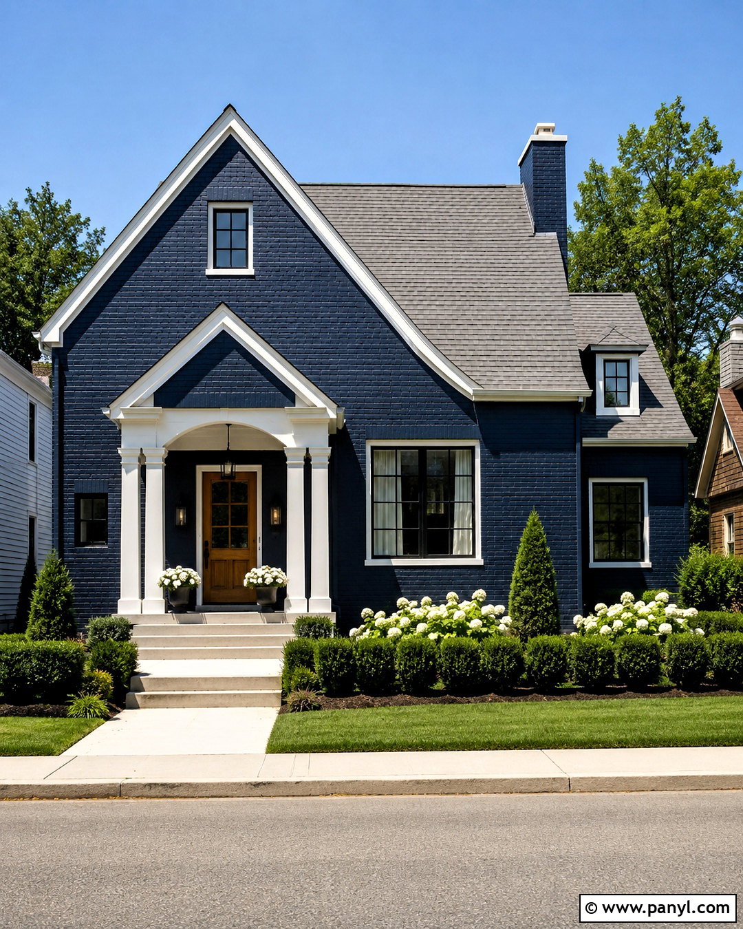 Navy Painted Brick Exterior - 20 brick wall before and after painting ideas