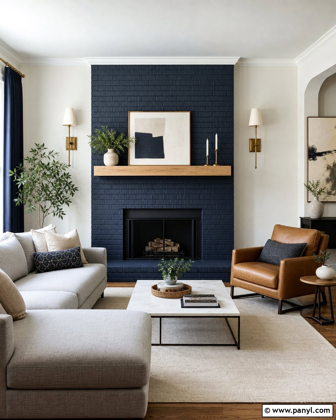 Navy Painted Brick Fireplace - 20 Interior Painted Brick Ideas
