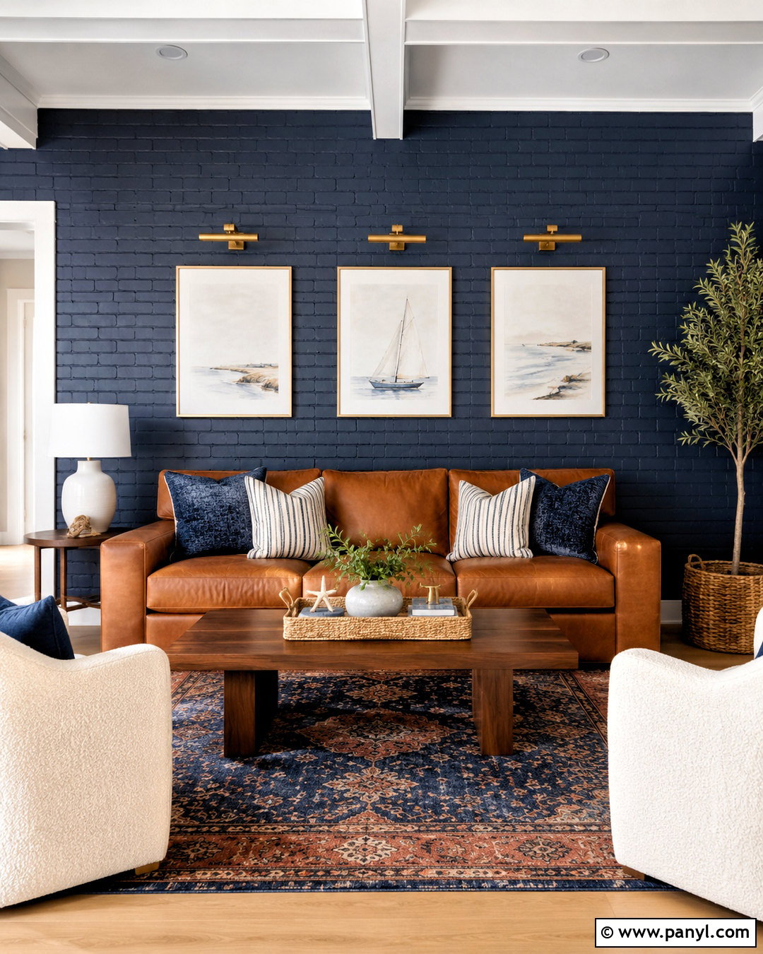 Navy Painted Brick Wall Living Room - 20 painted brick walls living room ideas