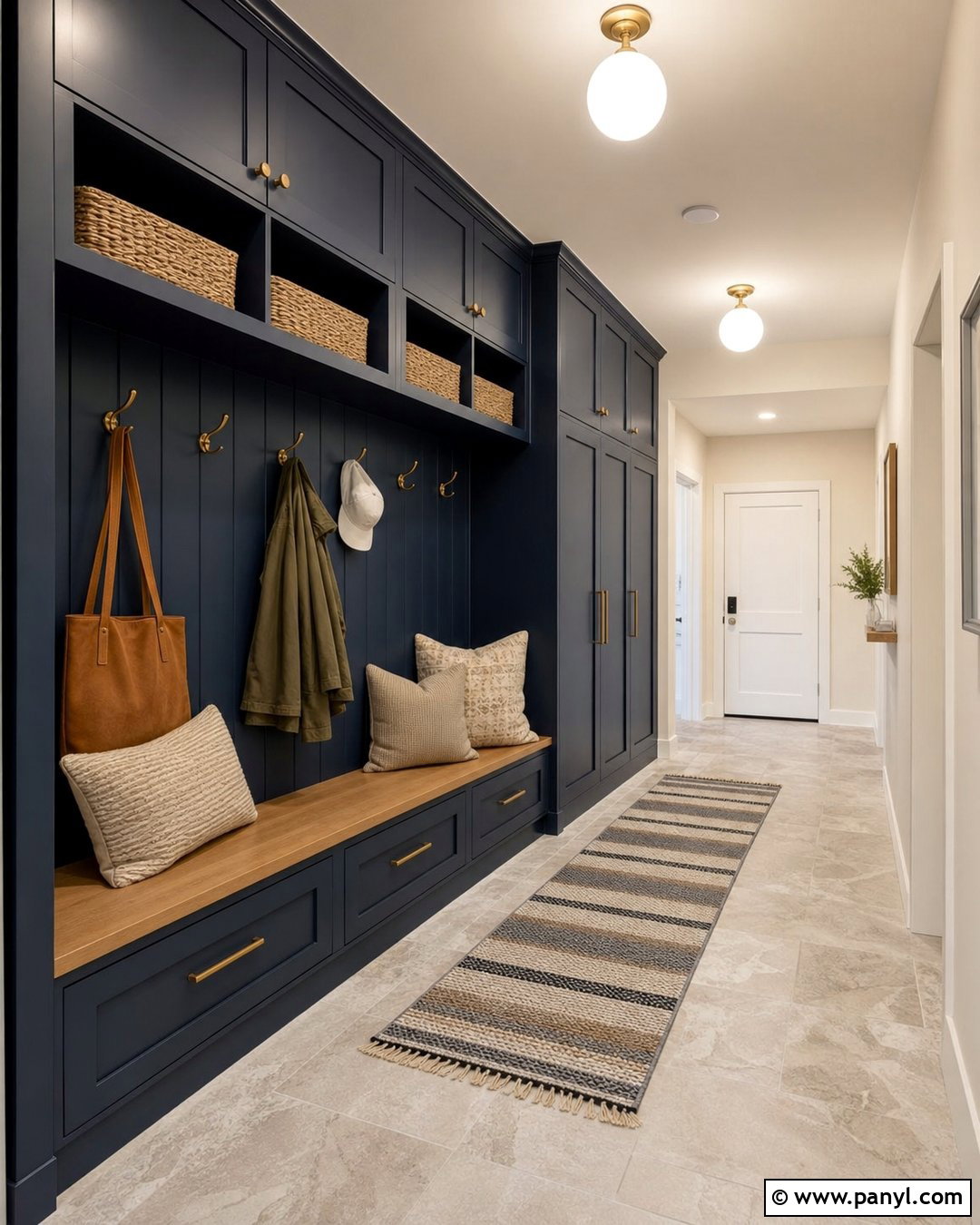 Navy Paneled Mudroom Accent Wall - 30 dark accent walls