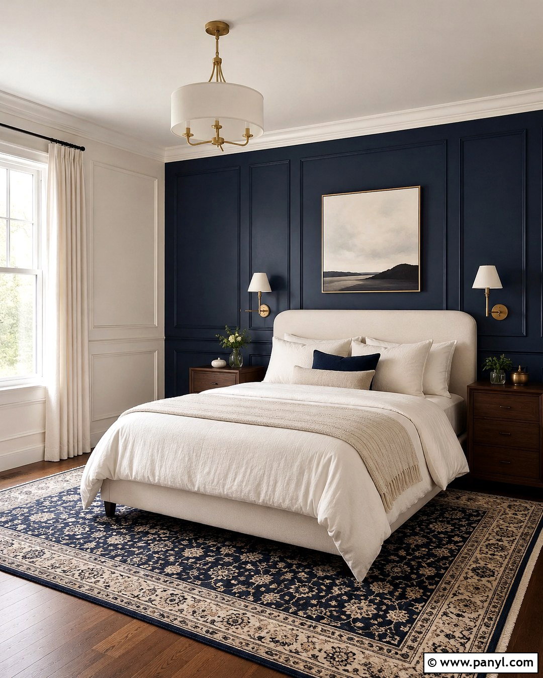 Navy Paneled Wall With Cream Paint - 20 Navy And Cream Walls