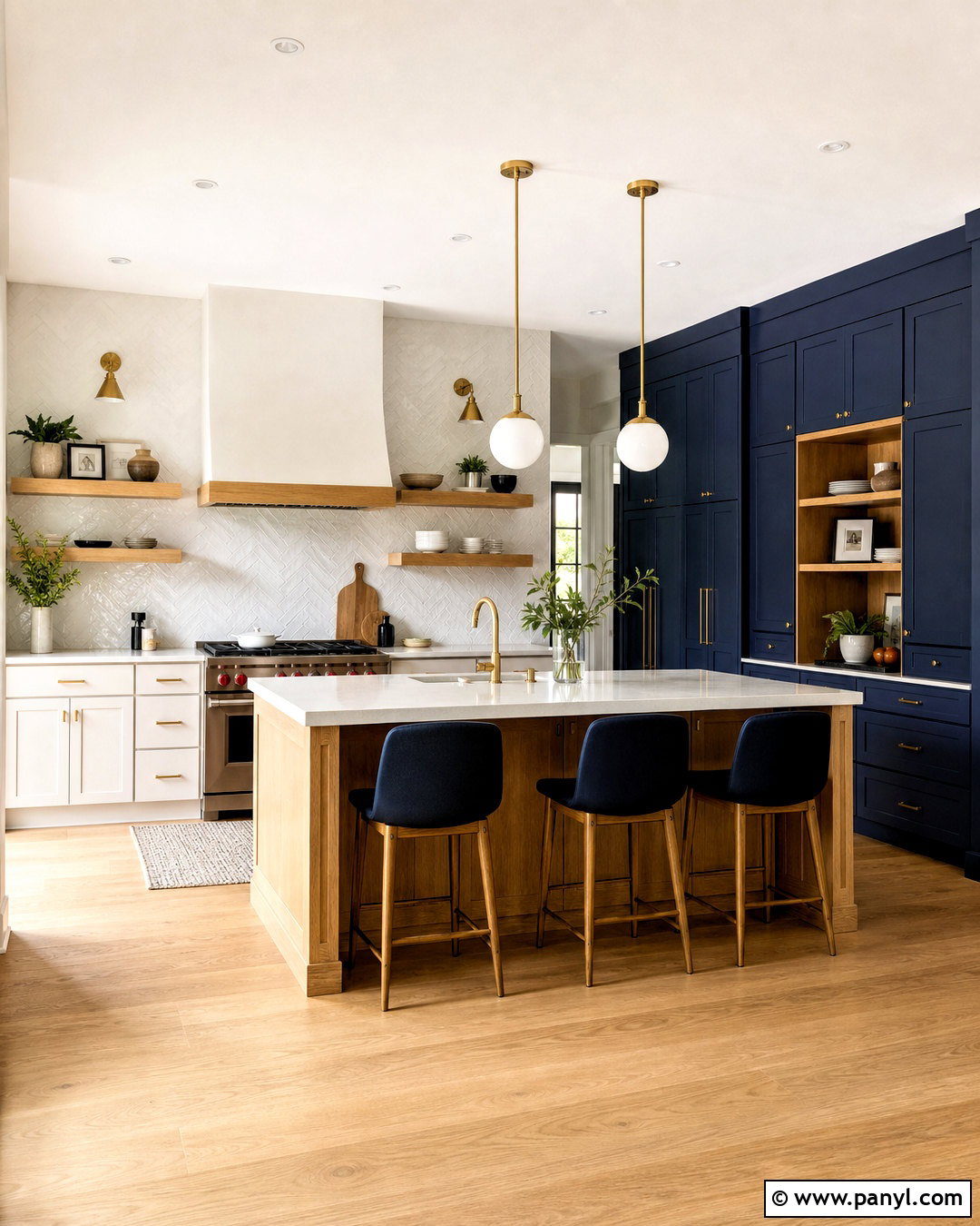 Navy Pantry Wall With Oak Shelving - 20 navy and wood kitchen ideas