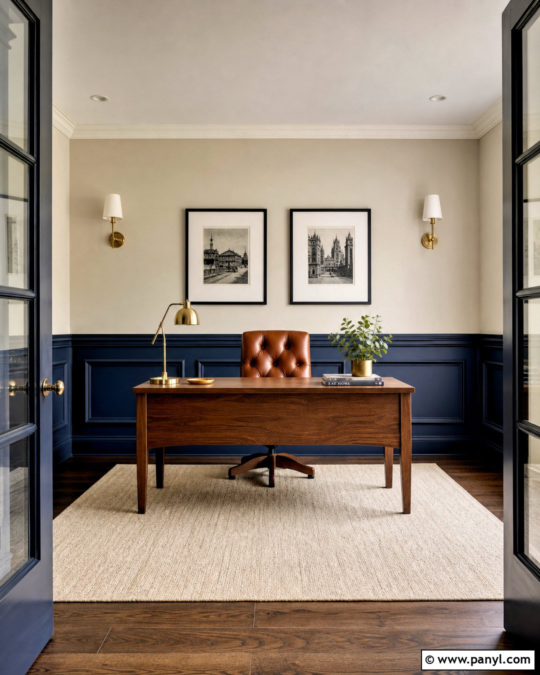 Navy Picture Frame Half Wall - 20 half wall accent ideas