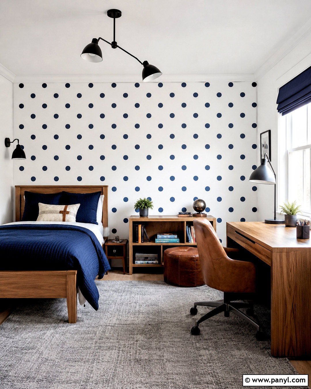 Navy Polka Dot Boys Room Wall - 40 polka dot walls