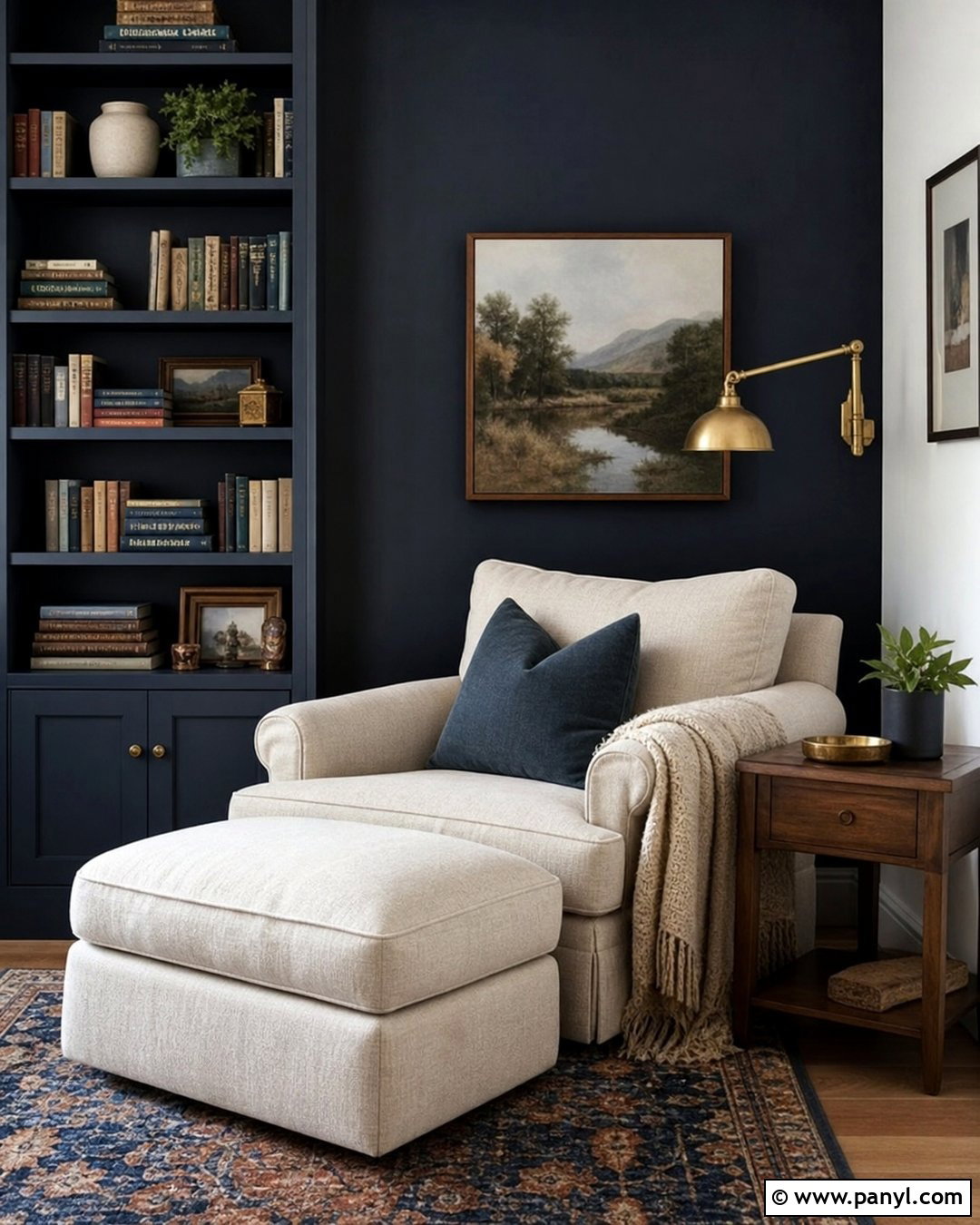 Navy Reading Nook Accent Wall - 35 Navy Accent Wall Ideas