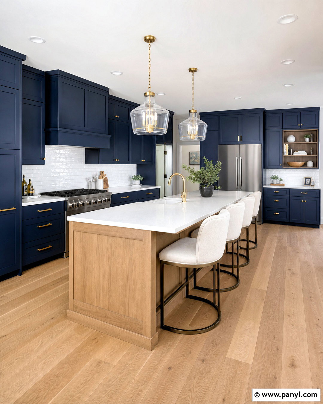 Navy Shaker Kitchen With White Oak Island - 20 navy and wood kitchen ideas