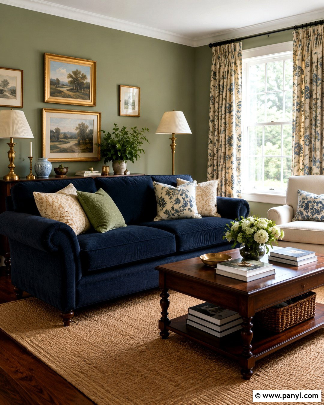 Navy Sofa Sage Green Walls Floral Curtains - 20 Navy Sofa Sage Green Walls