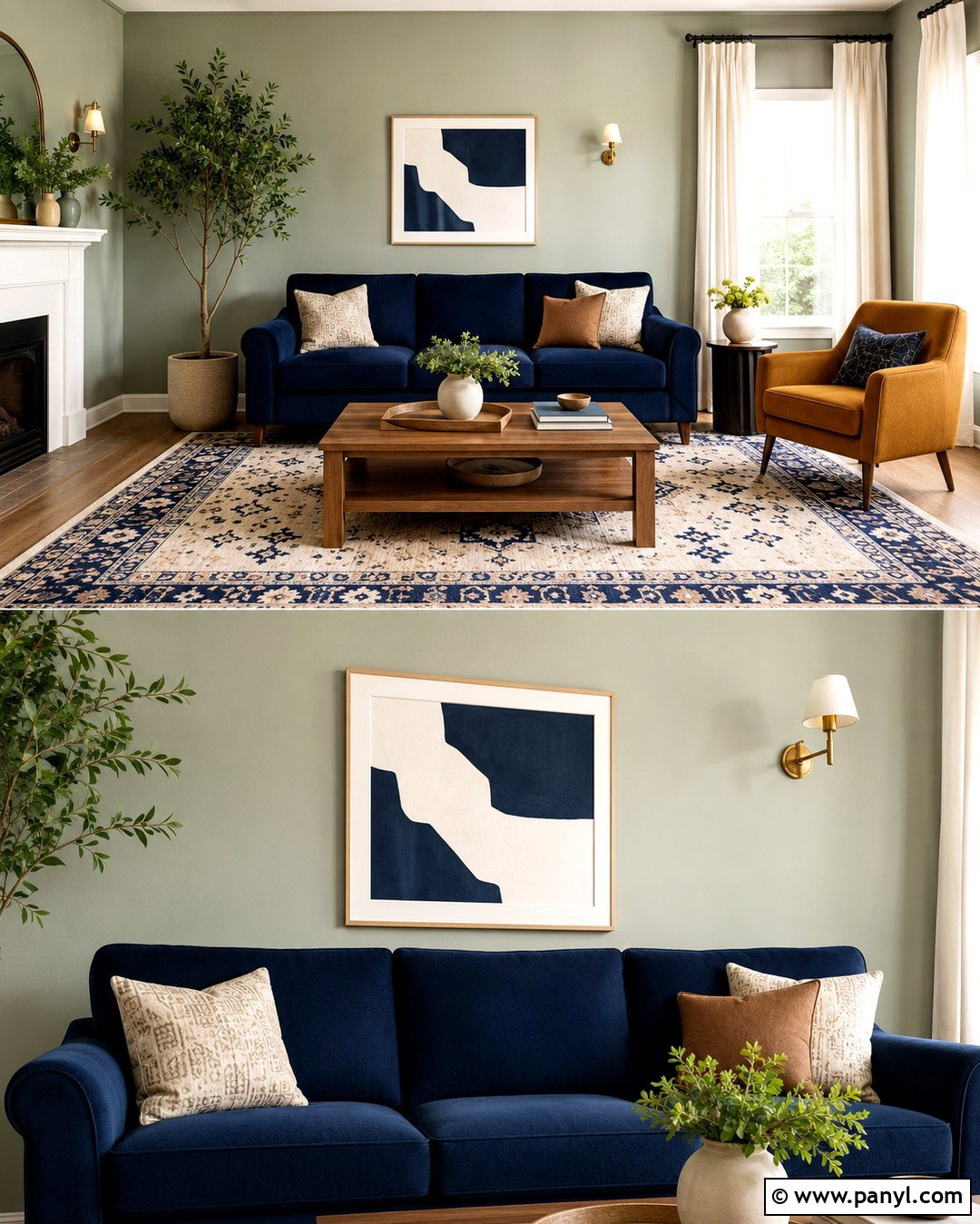 Navy Sofa Sage Green Walls Mustard Accents - 20 Navy Sofa Sage Green Walls