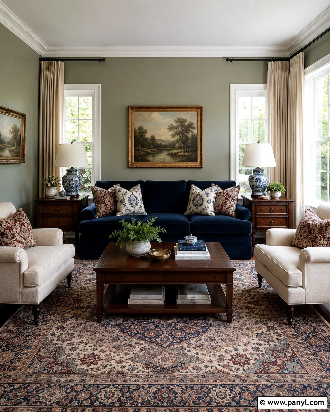 Navy Sofa Sage Green Walls Traditional Living Room - 20 Navy Sofa Sage Green Walls