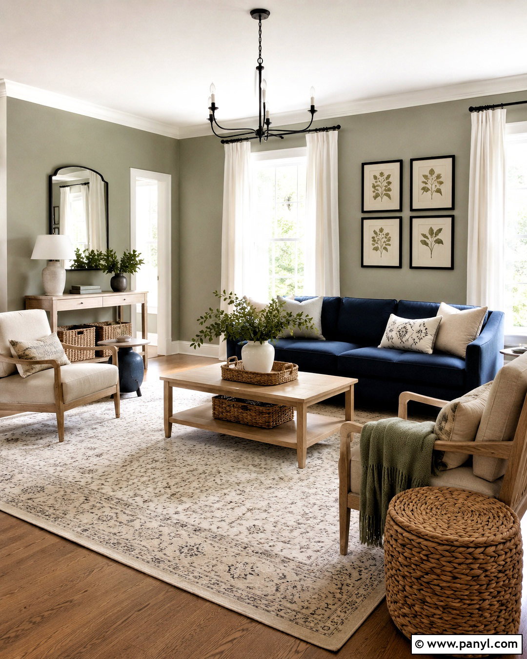 Navy Sofa With Sage Green Walls - 20 navy blue and green living room ideas