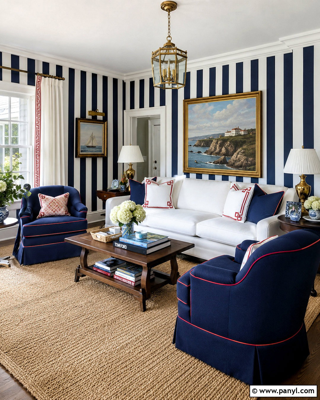 Navy Striped Wallpaper Living Room - 20 preppy wallpaper ideas